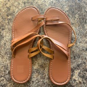 Women's Tan Strappy Flat Sandals - Casual Summer Slide